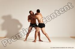 Underwear Fighting Man - Man White Muscular Short Brown Multi angles poses Academic